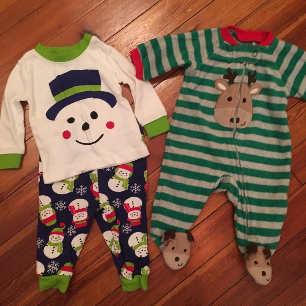 Set of infant holiday pajamas.